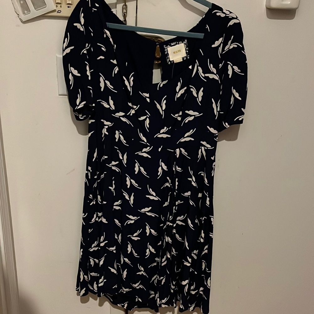 Anthropologie Navy and White Midi Dress